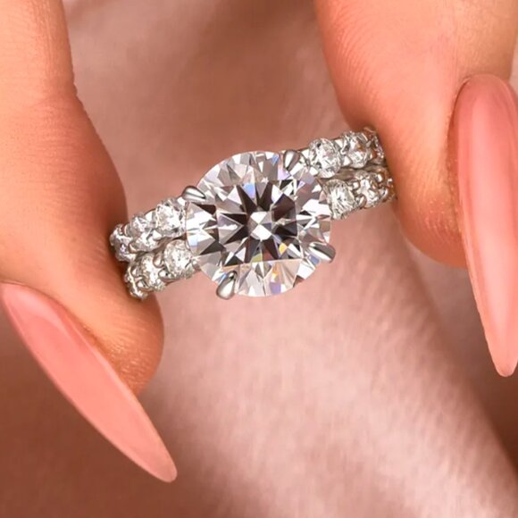 Certified 3.0ct. t.w. Moissanite Diamond Wedding Ring Set NEW - Picture 5 of 16